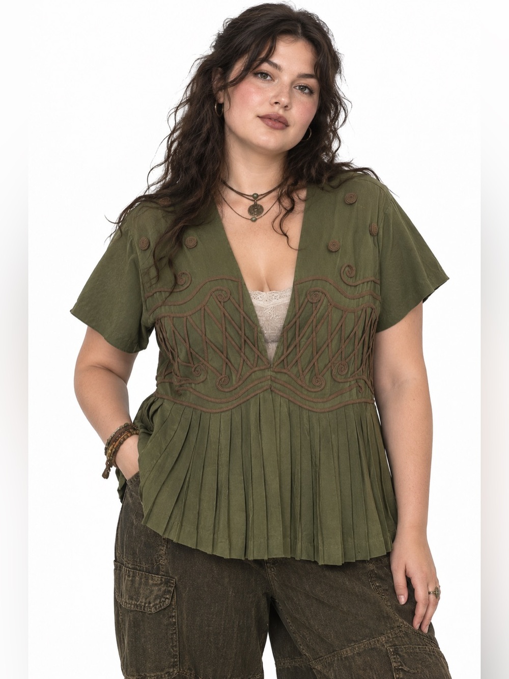 Boho Goblincore Earthy Pleated Babydoll Festival Fairy Grunge Forestcore Hobbit